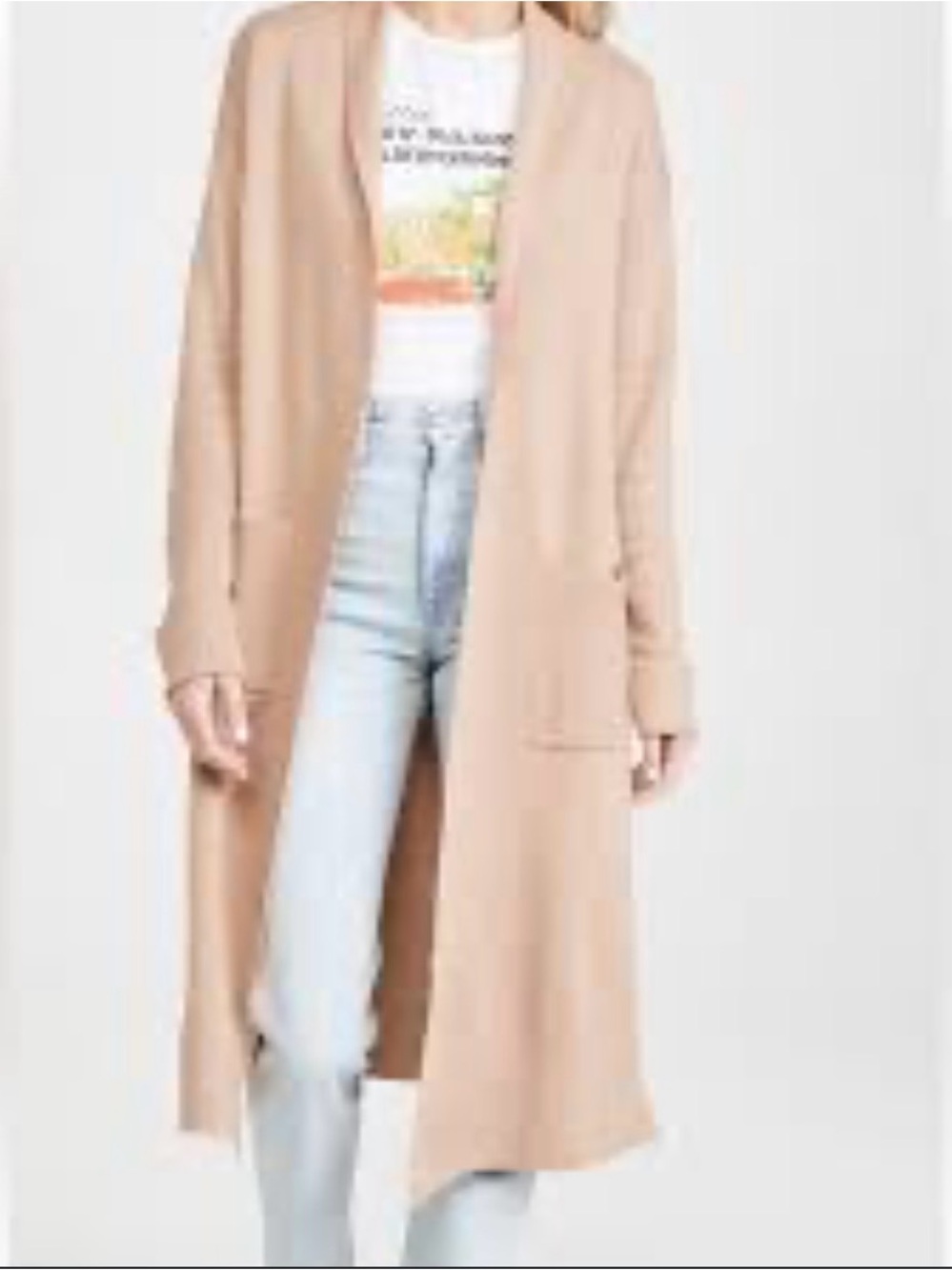 Line and Dot Camel Colored Duster Long Cardigan Cardigan Size Medium Layering